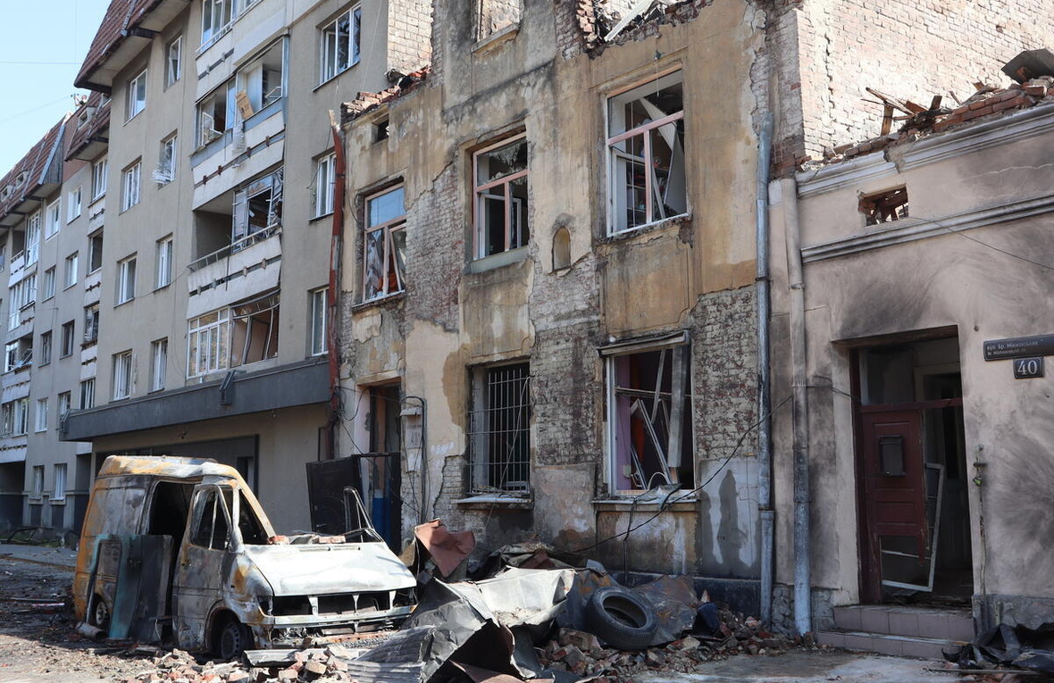 Ukraine. Building in Lviv heavily damaged by Russian shelling