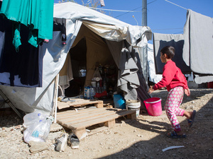 Greece. Refugees and asylum seekers face overcrowded conditions on the island of Lesvos