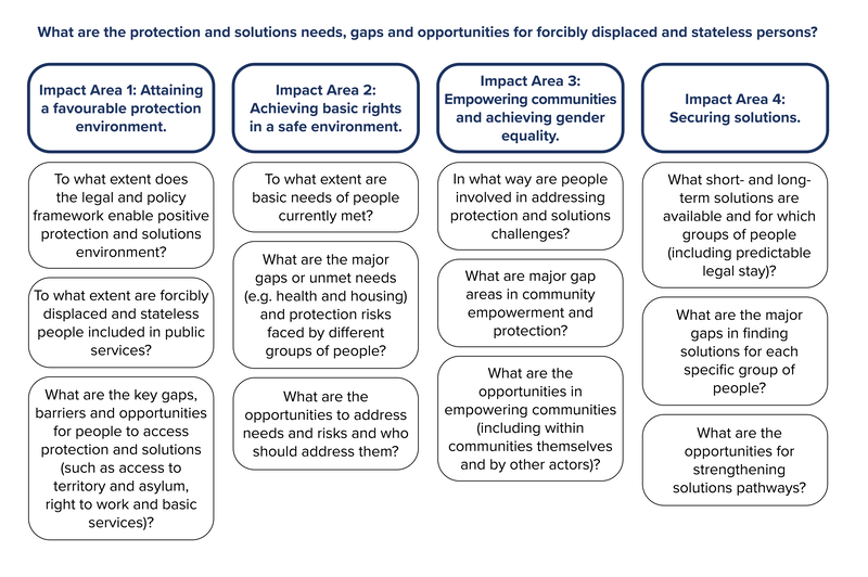 What are the protection and solutions needs, gaps and opportunities for forcibly displaced and stateless persons?