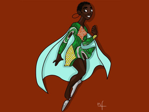 Noémie in France submitted this drawing of a superhero inspired by a Sudanese refugee girl walking under the rain on one of UNHCR's Instagram posts.