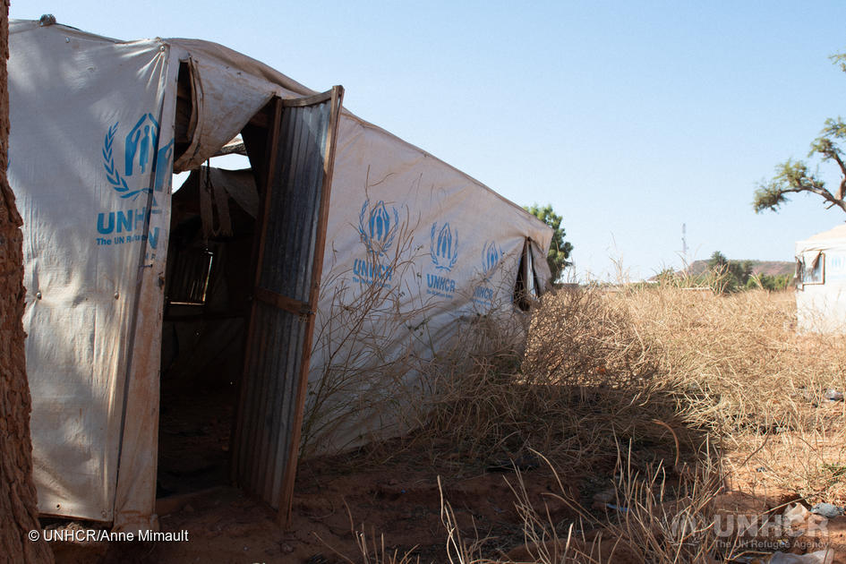 UNHCR shelters house internally displaced people at a site in Kongoussi, northern Burkina Faso, where tents were destroyed during heavy rain in April 2020.
