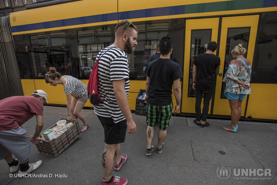 Hungary. Food distribution to asylum-seekers.