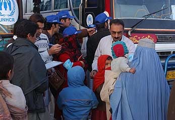 Afghan refugees transfer from Jalozai camp to other sites.