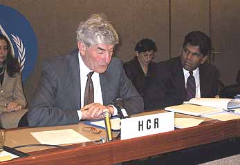 High Commissioner Ruud Lubbers speaking before the U.N. Commission on Human Rights Wednesday.