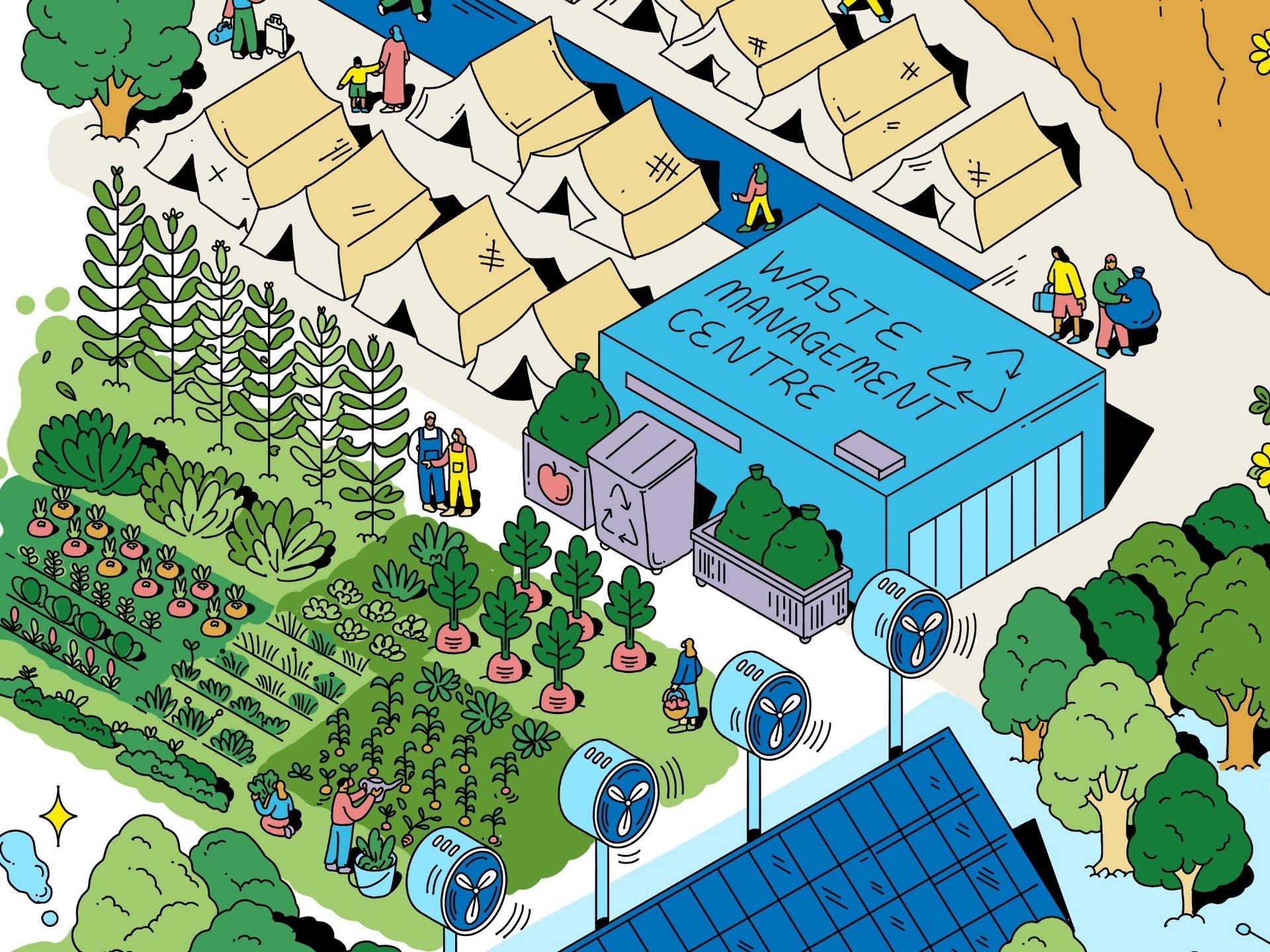 Illustration of a waste management centre.