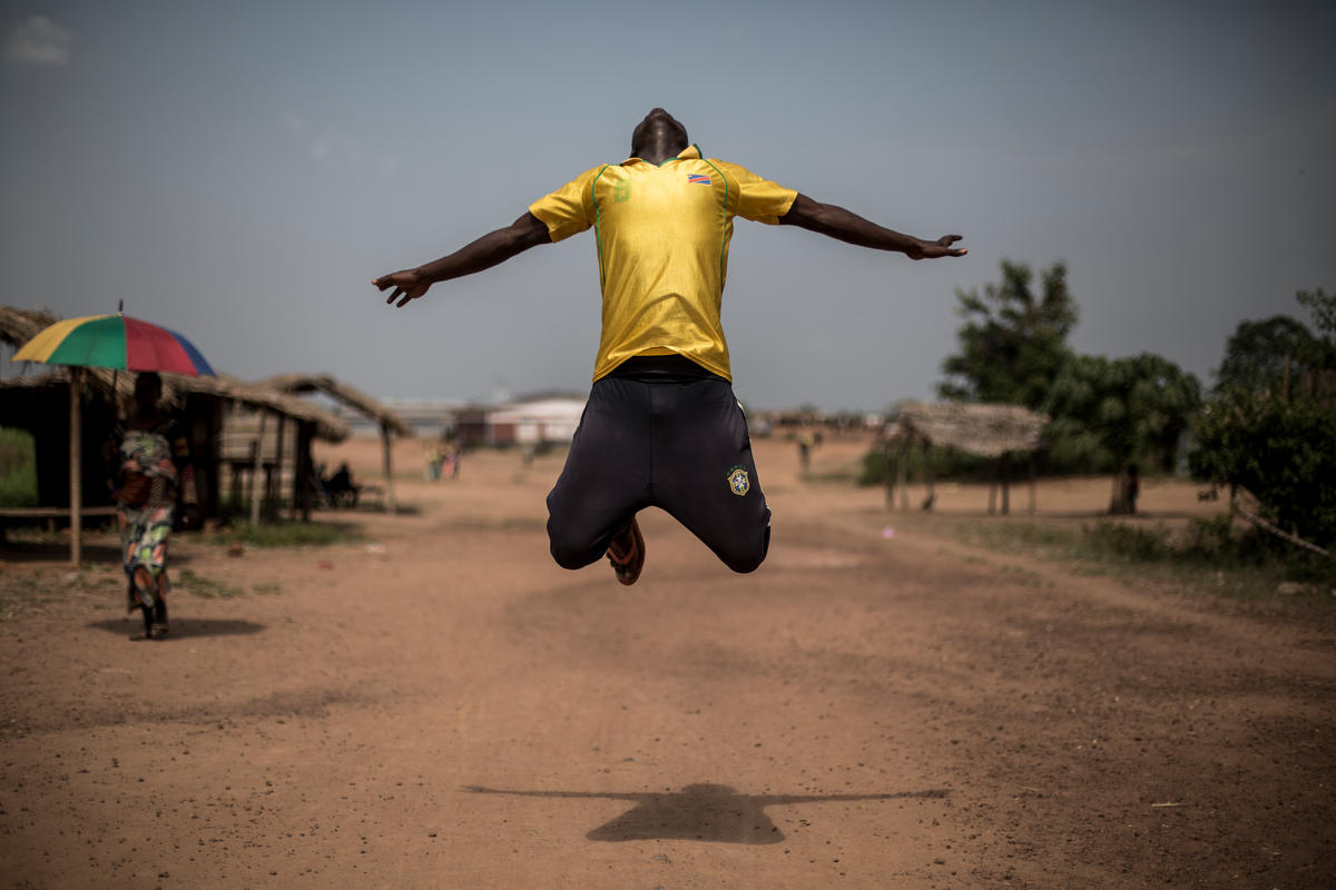 Democratic Republic of Congo. A Central African Refugee and hiphop dancer poses in the streets of the Inke Refugee Camp.