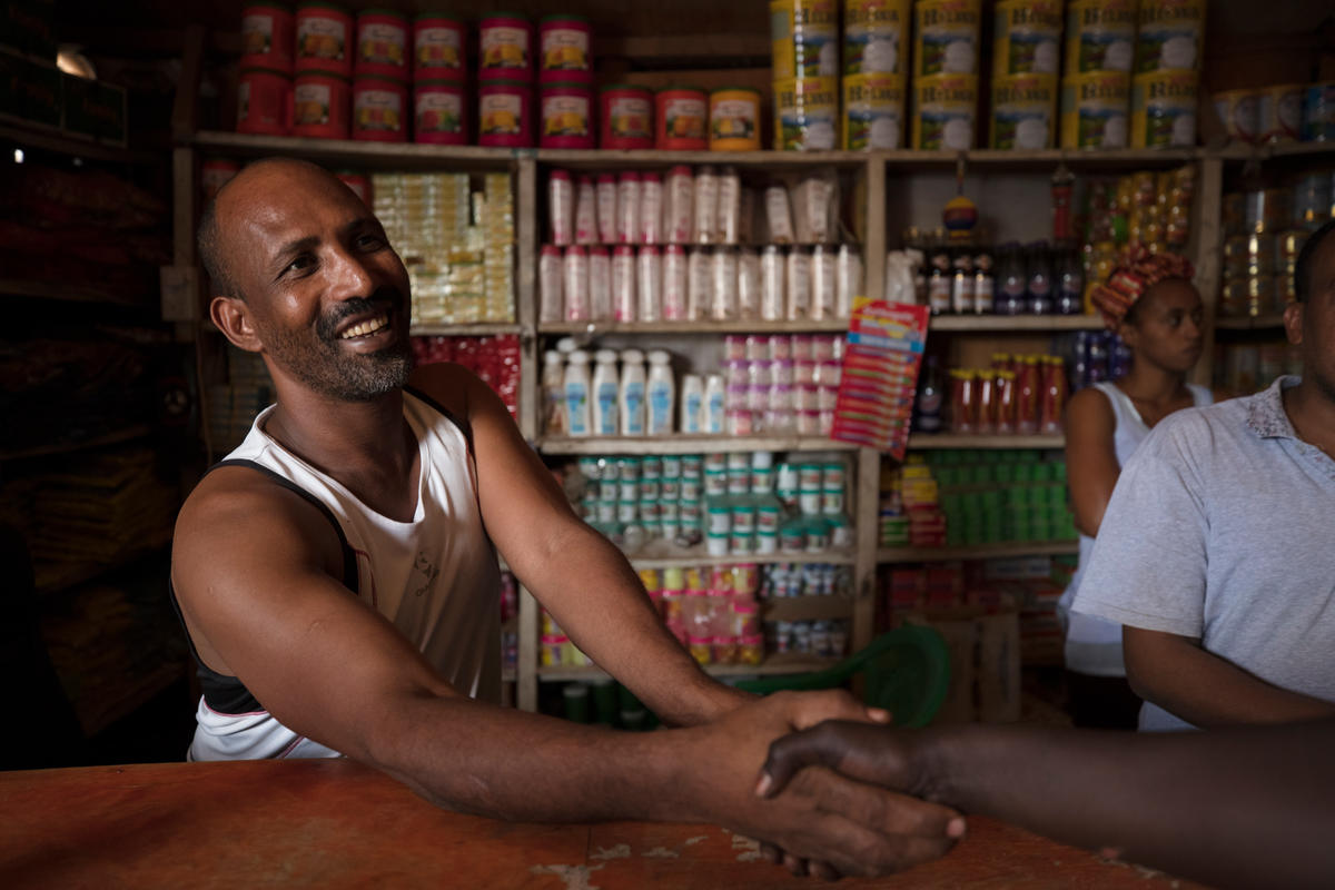 Mesfin Gitahon, a refugee and owner of a food store in Kakuma refugee camp.