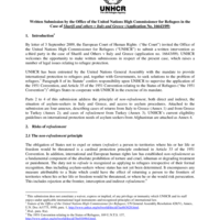 Written Submission by the Office of the United Nations High Commissioner for Refugees in the Case of Sharifi and others v Italy and Greece (Application No. 16643/09)