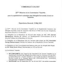 22ème Réunion de la Commission Tripartite pour le rapatriement volontaire des Réfugiés burundais vivant en Tanzanie