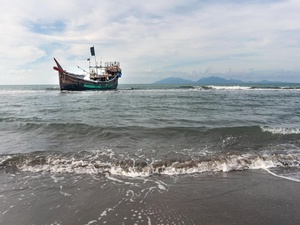 A refugee boat in the ocean