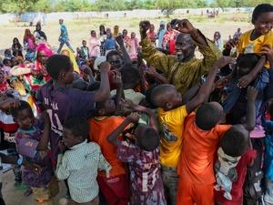 Sudanese refugees celebrate Eid al-Adha with the local community at a UNHCR-supported displacement site at Korsi in the Central African Republic.