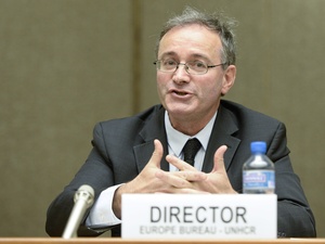 UNHCR Director for Europe Vincent Cochetel addresses a conference.