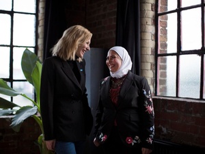London. UNHCR Goodwill Ambassador Cate Blanchett with Razan Alsous, a refugee from Damascus, Syria, and Founder of Yorkshire Dama Cheese