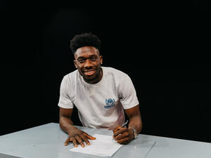 Germany. Alphonso Davies signs Goodwill Ambassador contract for UNHCR at FC Bayern Munich's training ground