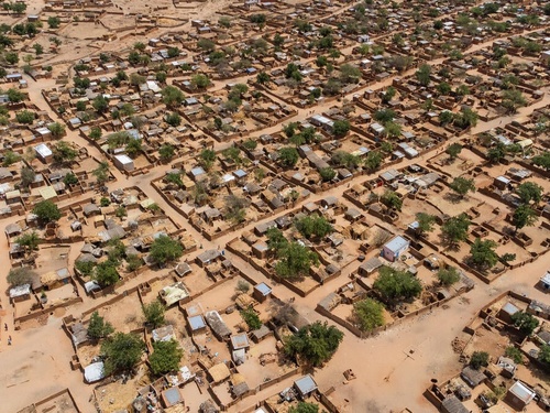 Aerial view of Farchana refugee camp, eastern Chad.