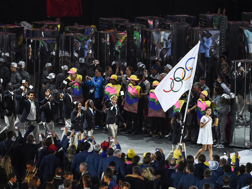 Brazil. Team Refugees take part in Olympics opening ceremony