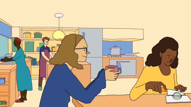 Illustration of people cooking in a kitchen