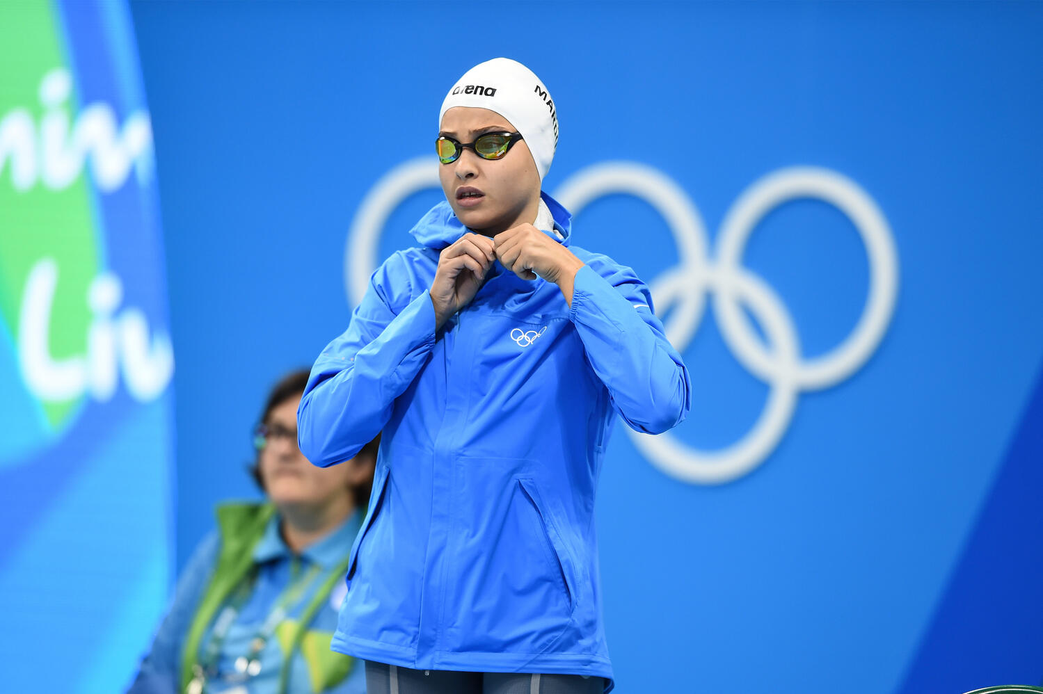 Brazil. Syrian refugee, Yusra Mardini, prepares for her 100m freestyle race at Rio 2016