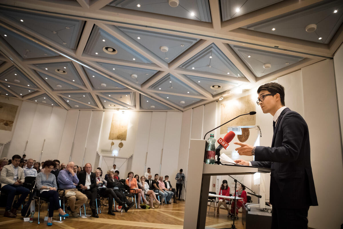 Austria. Mojtaba Tavakoli a former refugee from Afghanistan completing his BSc in molecular biology at the Medical University of Vienna