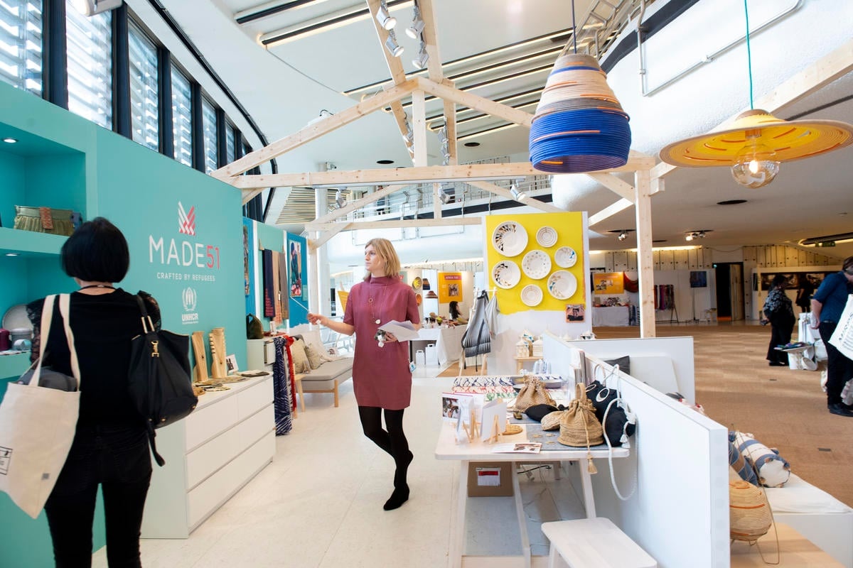 Switzerland. Products made by refugee artisans go on sale in Geneva Christmas market