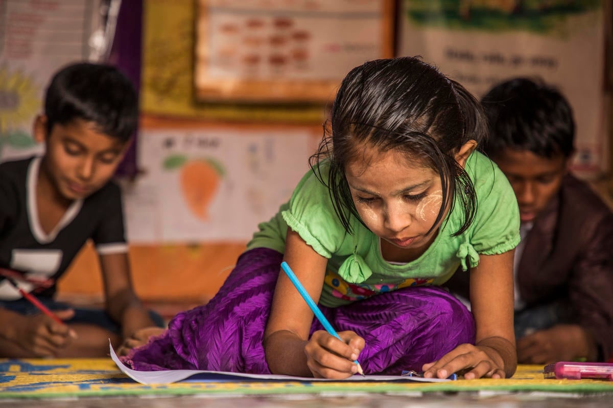 Bangladesh. Rohingya children attend youth club in Kutupalong