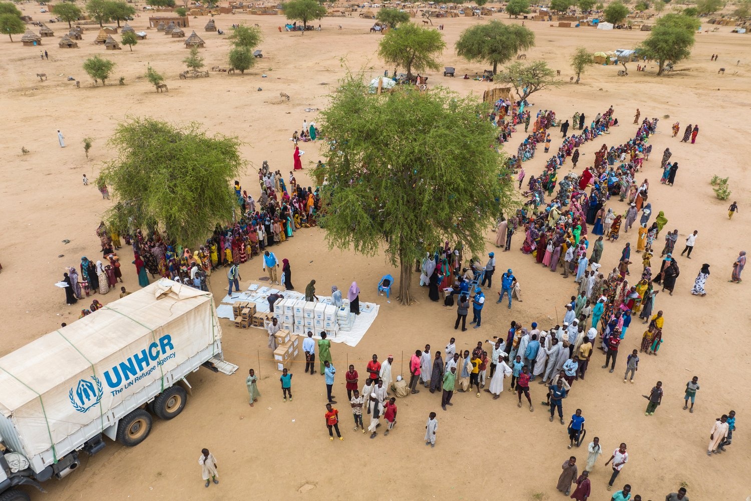 Relief items are distributed to newly arrived Sudanese refugees in Chad.