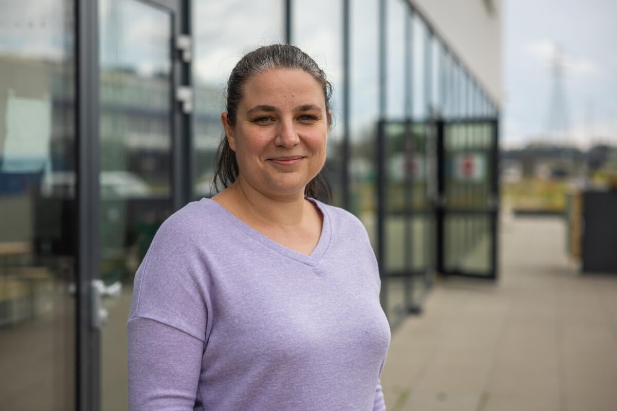 Malgorzata Dziewanowska at the Modlinska collective shelter for refugees in Warsaw, Poland.