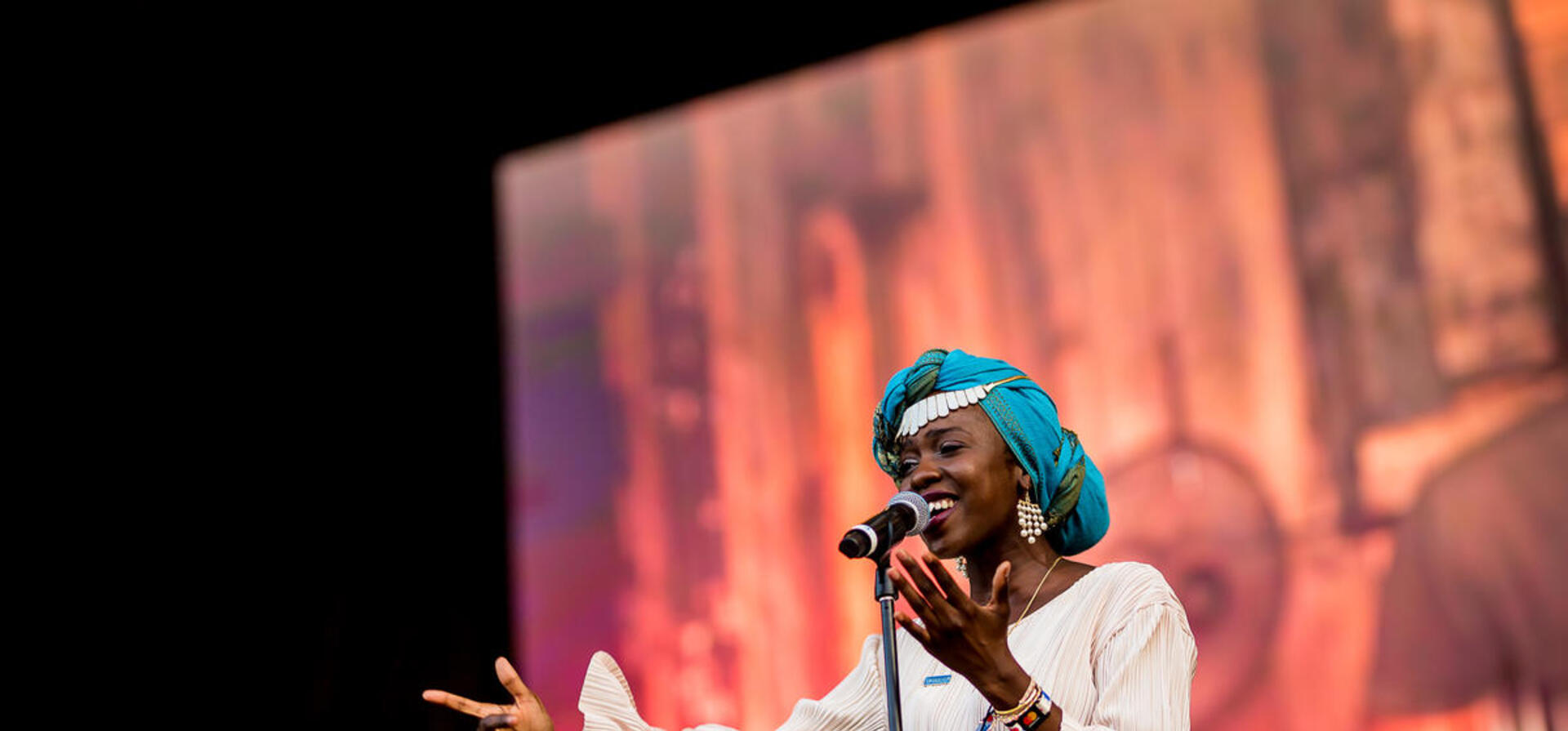 Hungary. Emi Mahmoud  perrms at the Sziget Festival