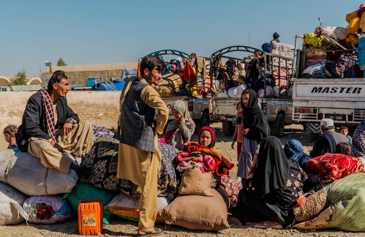 Afghan families arrive from Pakistan with their belongings to Spin Boldak border crossing, in Kandahar province.