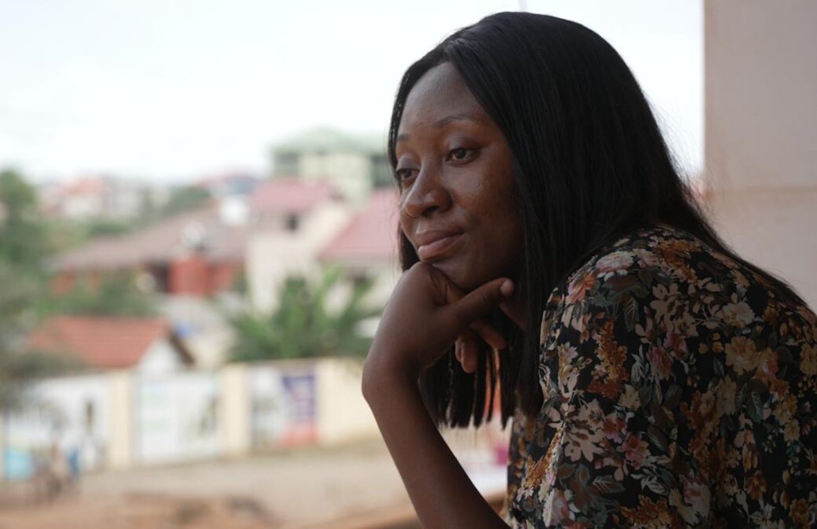 Ghana. Louange Koffi, a refugee nurse at a clinic she volunteers in Accra