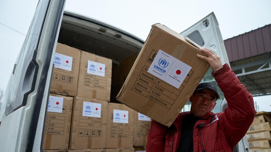 Kyrgyzstan. UNHCR partner Red Crescent Society distributed core relief items to internally displaced persons thanks to funding from the people of Japan.