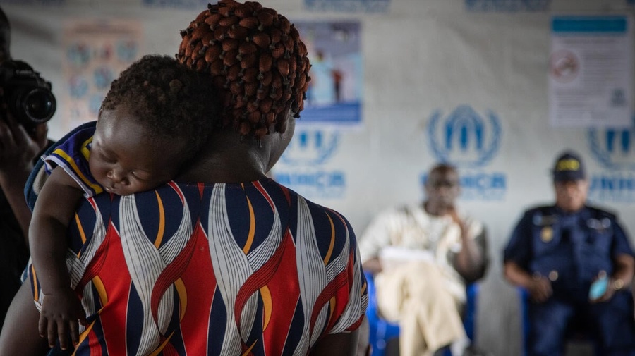 Democratic Republic of the Congo, North Kivu Province, Mr Adama Dieng, Special Envoy of the African Union for the prevention of genocide, visits displaced populations at Rusayo 2 displacement site.