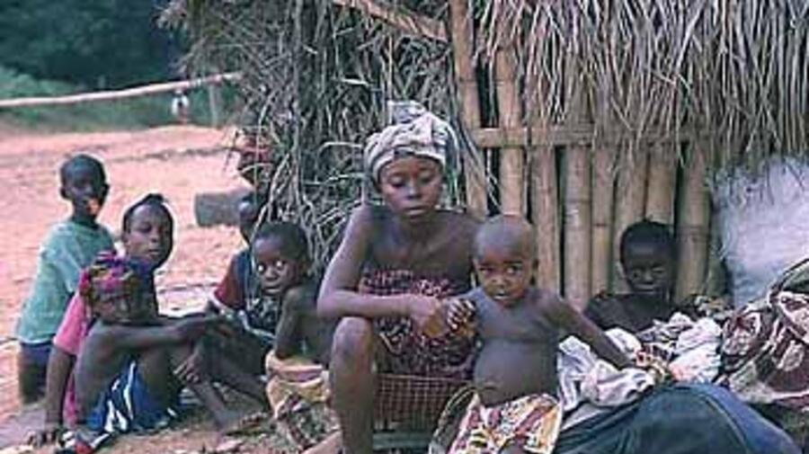 A Sierra Leonean refugee family in Liberia.