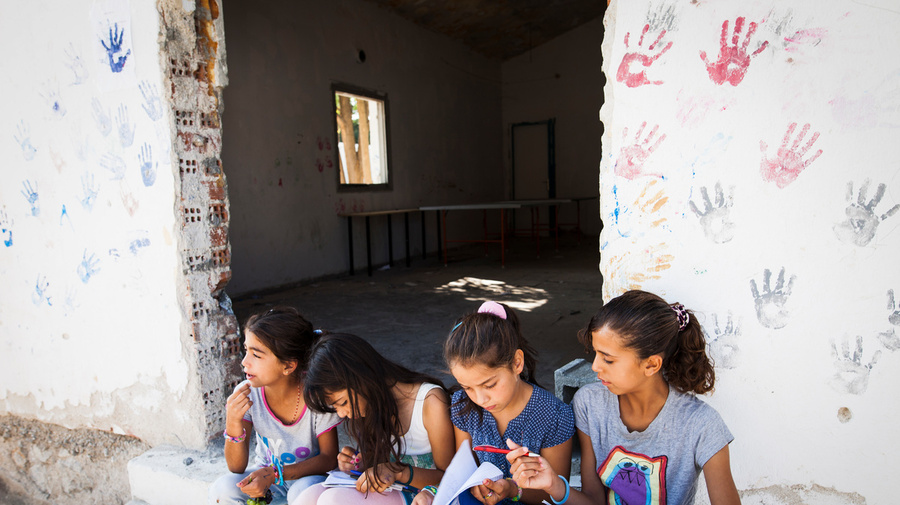 Greece. Syrian children at Lagkadikia refugee camp