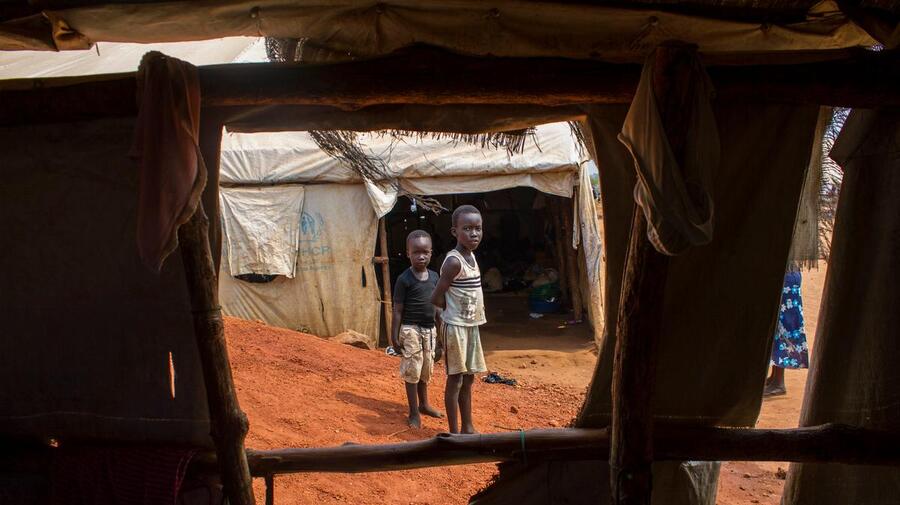 Uganda. Newly arrived refugee childen from South Sudan at Nyumanzi reception centre