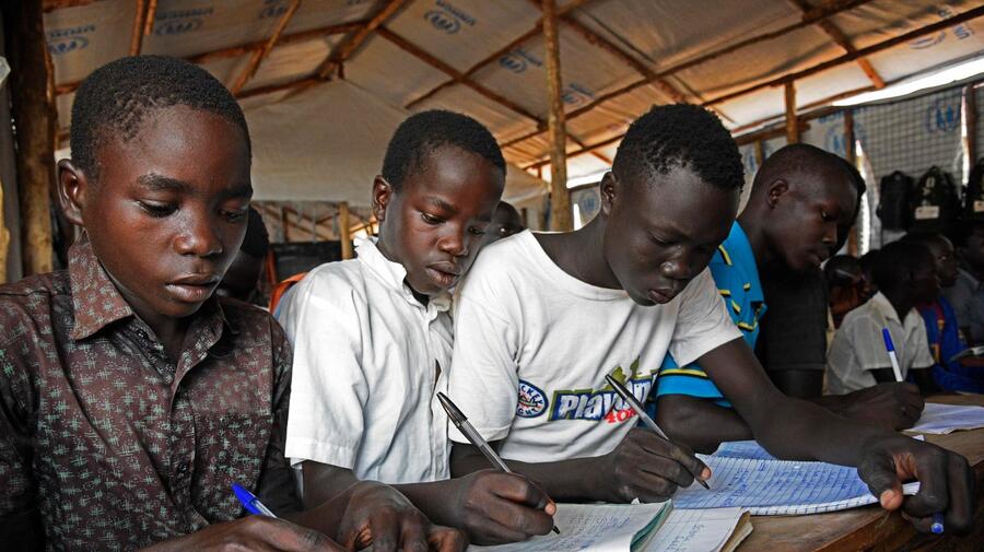 Uganda. The overcrowded school educating South Sudanese refugees