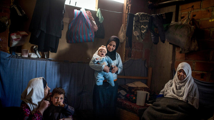 Syria. Displaced persons living in an unfinished building in rural Damascus