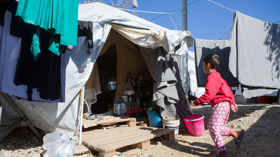 Greece. Refugees and asylum seekers face overcrowded conditions on the island of Lesvos