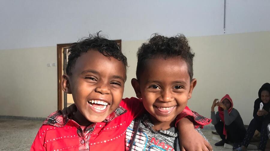 Libya. Refugee children awaiting registration in Karareem
