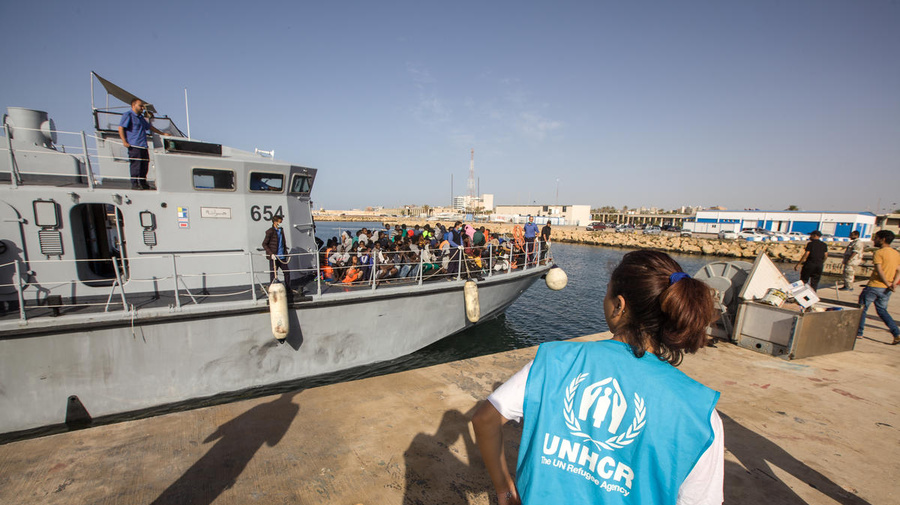 Libya. Intercepted refugees and migrants arrive in Tripoli