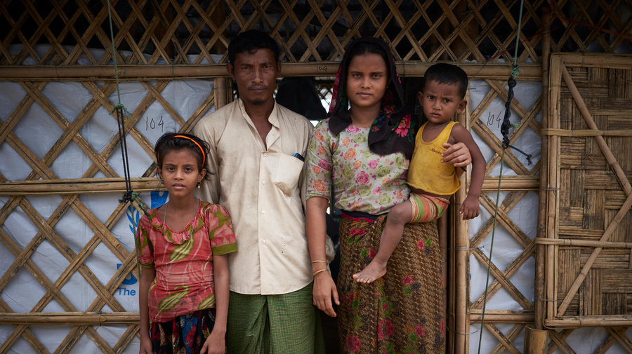 Bangladesh. Rohingya refugee family relocated to a new shelter