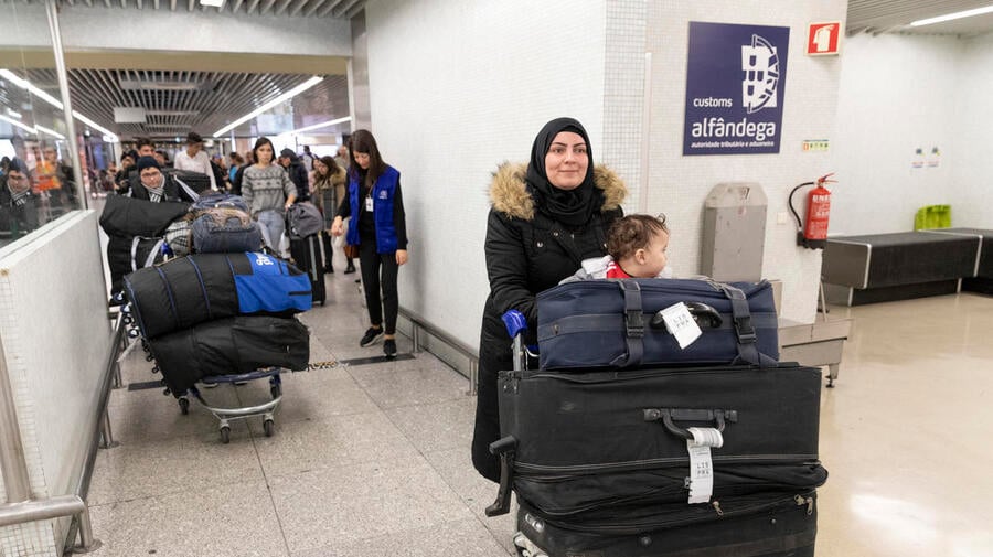 Portugal. Refugees, arrival at Lisbon Airport