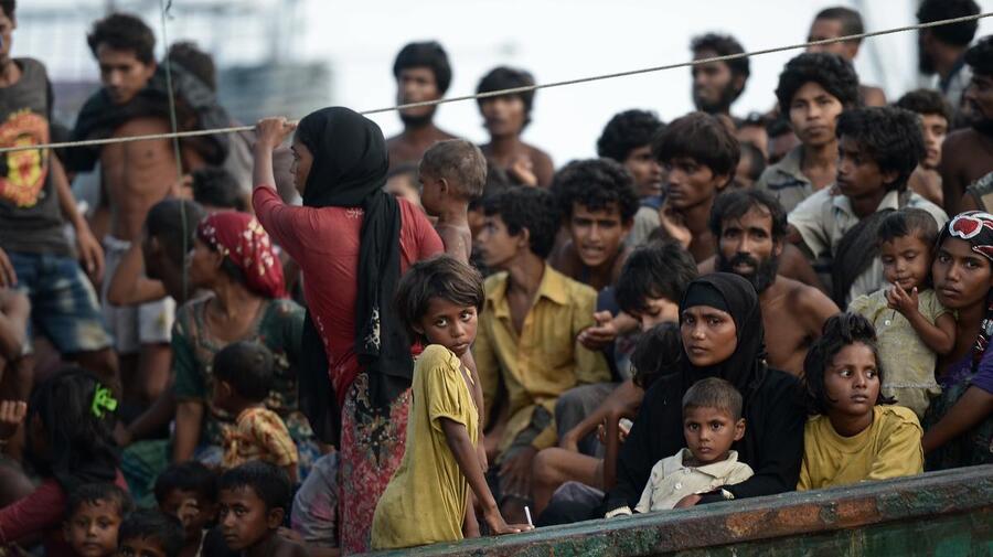 Andaman Sea. Rohingya boat people stranded at sea