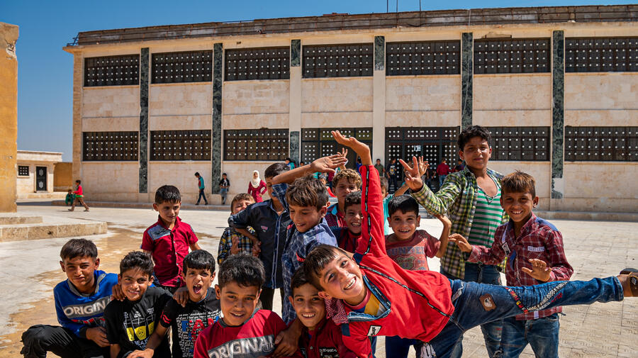 UNHCR, The UN Refugee Agency, MENA CSND - A group of young schoolboys from the Tal Estabel school in Aleppo enjoy their break time outdoors.  