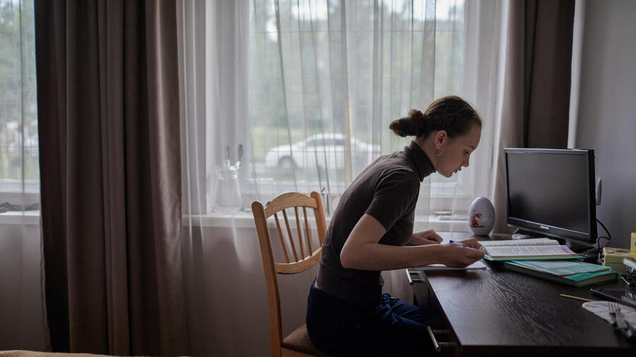 Moldova. Refugee family in temporary accommodation