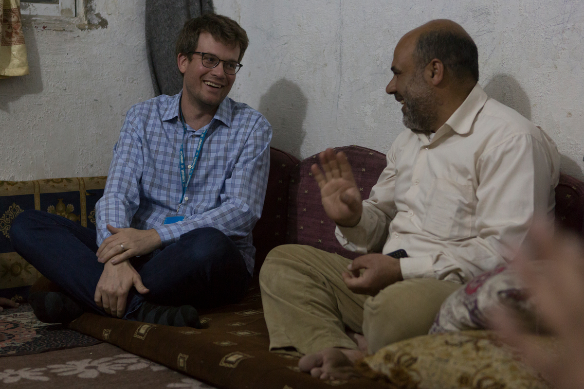Jordan. UNHCR High Profile Supporter John Green visits Syrian refugee Majed Izz Al-Deen and his family