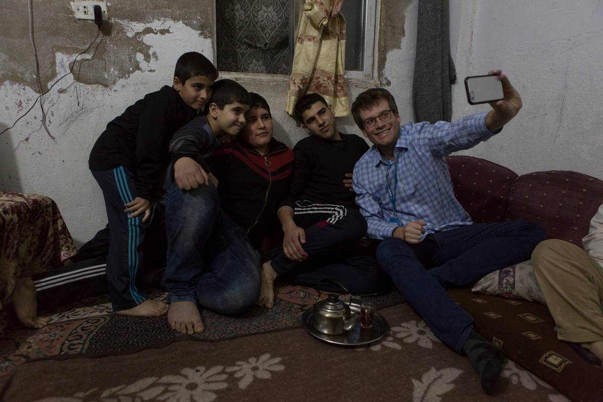 Jordan. UNHCR High Profile Supporter John Green visits Syrian refugee family