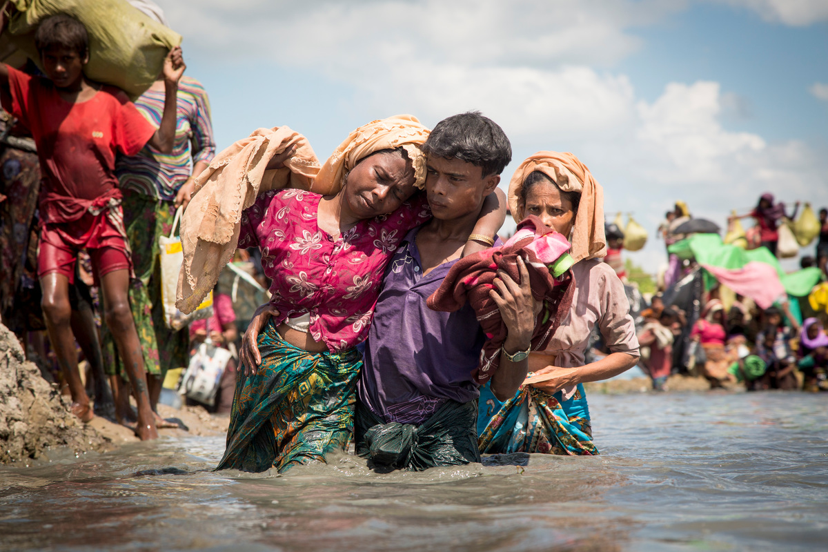 Bangladesh. Thousands of new Rohingya refugee arrivals crossing the border from Myanmar