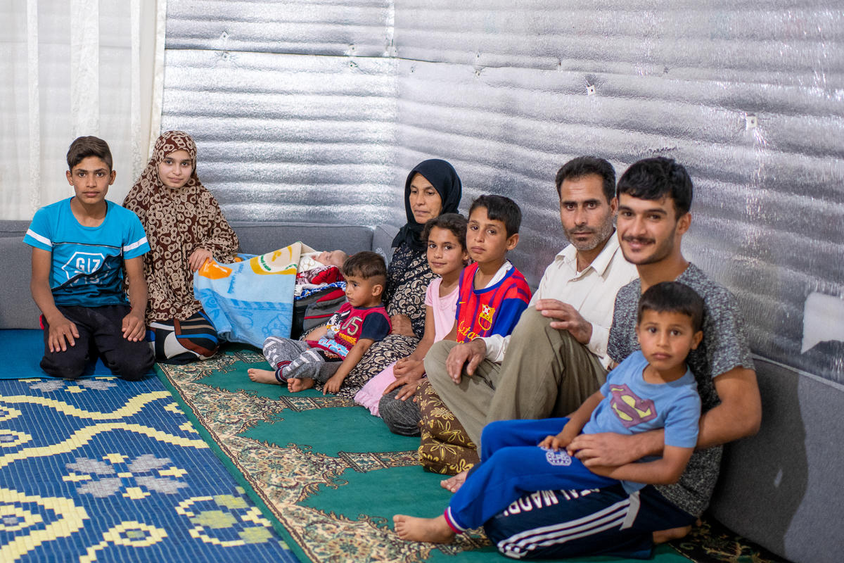 Jordan. Syrian refugee family in Azraq camp.