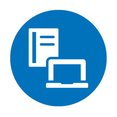 An icon of a book and a computer